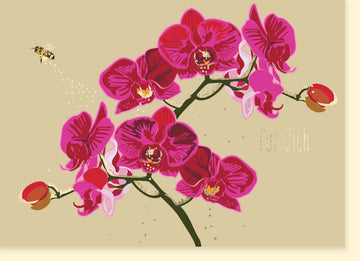 Geburtstagskarte Doppelkarte mit Orchideen - Design - Elegante Blumenkarte mit Schmetterling & Biene, Liebe Grüße & Natur Illustration für jeden Anlass