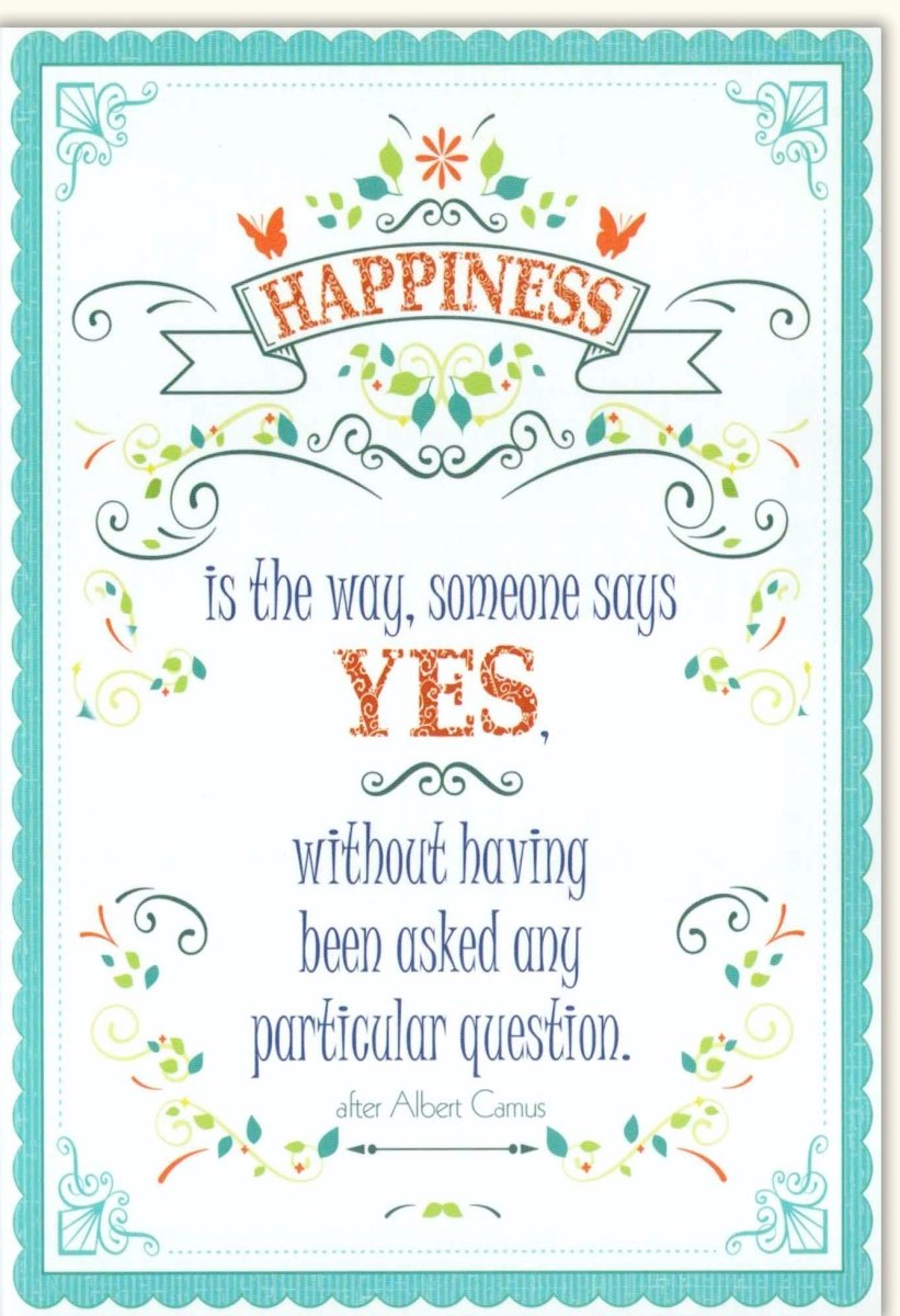 Geburtstagskarte Doppelkarte mit Spruch "Happiness is Your Way" - Albert Camus Zitat, Bunte Schreibschrift, Motivierende Lebensweisheit, Positiver Denkanstoß, Dekorative Glückwunschkarte für alle Anlässe