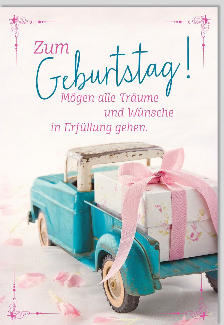 Geburtstagskarte Doppelkarte mit Spruch - Vintage Glückwunschkarte für Träume und Wünsche zur Erfüllung, Elegantes Dekoratives Band, Ideal als Geschenk & Geburtstagsgruß