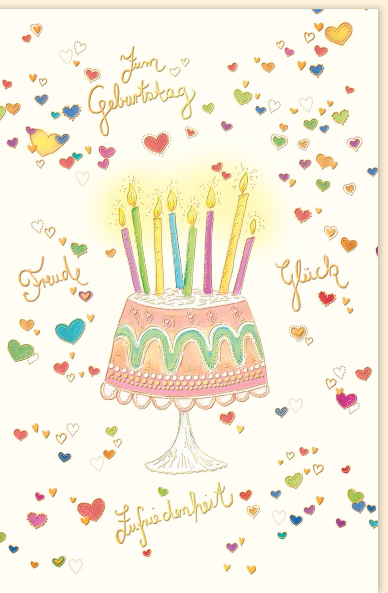 Geburtstagskarte Doppelkarte mit Torte, Kerzen & Herzen – Bunte Glückwunschkarte für Freude & Glück beim Feiern