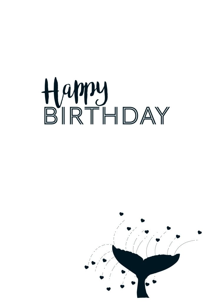 Geburtstagskarte Doppelkarte mit Walflosse – Elegantes Schwarz - Weiß Meerestiere Design, Schlichte Glückwunschkarte Papeterie für Feier und Geburtstagsglückwünsche