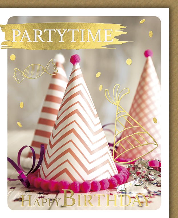 Geburtstagskarte Doppelkarte - Partytime Cheers mit Konfetti & Goldfolie, Happy Birthday Festdekoration Jubiläum Gratulationskarte