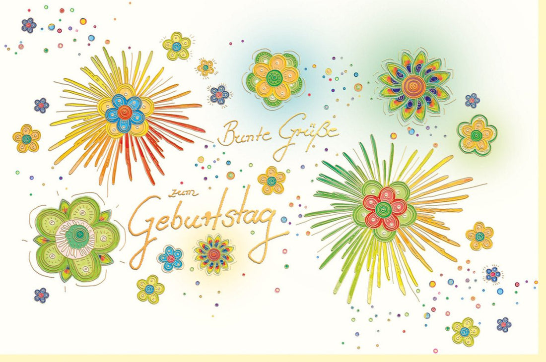 Geburtstagskarte Doppelkarte - Premium Glückwunschkarte mit Blumenmotiv, Naturkarton & Goldfolie, Elegante Blindprägung, Handgemachte Floral Design Grußkarte, Festliche & Bunte Qualitätspapeterie, Umweltfreundlich