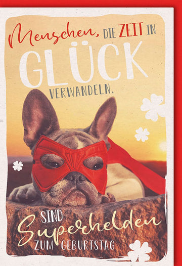 Geburtstagskarte Doppelkarte - Vintage Superheld Hund Design | Witzige Glückwunschkarte mit Humor | Lustige Retro Geburtstagsglückwünsche für Zeit und Glück | Originelle Gratulationskarte zur Feier & Celebration
