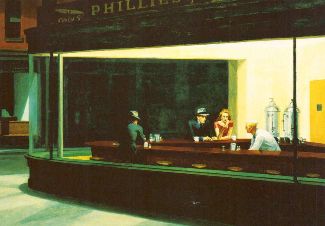 Geburtstagskarte "Edward Hopper Nighthawks" - Vintage Kunst Postkarte, Nachtcafé Gemälde, 1940er Amerikanische Kunst, Retro Sammlerstück für Kunstliebhaber & Dekoration, Einsamkeit - Motiv