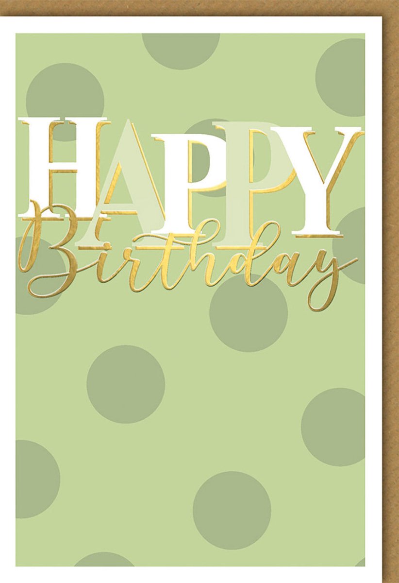 Geburtstagskarte Elegant - Happy Birthday Glückwunschkarte mit Gold Schriftzug, Grün & Goldene Punkte, Feierliche Gratulationskarte für Festlichkeiten, Hochwertiges Design Papeterie, 1 Doppelkarte