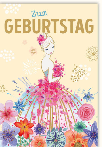 Geburtstagskarte - Elegante Doppelkarte mit Blumen Illustration, Bunte Glückwunschkarte für Sie, Feminines Blüten Design, Kreative Grußkarte zum Geburtstag mit Herzlichen Wünschen & Feierlichkeit