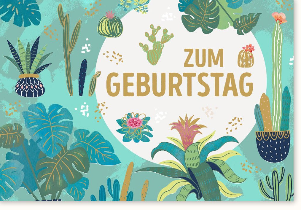 Geburtstagskarte - Elegante Doppelkarte mit Blumen Illustration, Bunte Natur Design Glückwunschkarte, Modern & Stilvoll für Festliche Geburtstagsfeiern und Gratulationen