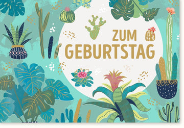 Geburtstagskarte - Elegante Doppelkarte mit Blumen Illustration, Bunte Natur Design Glückwunschkarte, Modern & Stilvoll für Festliche Geburtstagsfeiern und Gratulationen