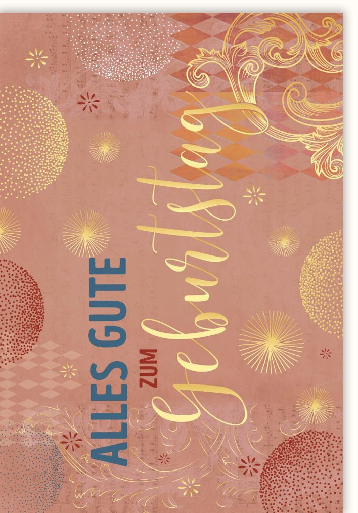 Geburtstagskarte - Elegante Doppelkarte mit Goldverzierung, Vintage - Design & Stilvollem Schriftzug, Festliche Glückwunschkarte für Jubiläum & Feier, Dekorative Gratulationskarte mit Wünschen