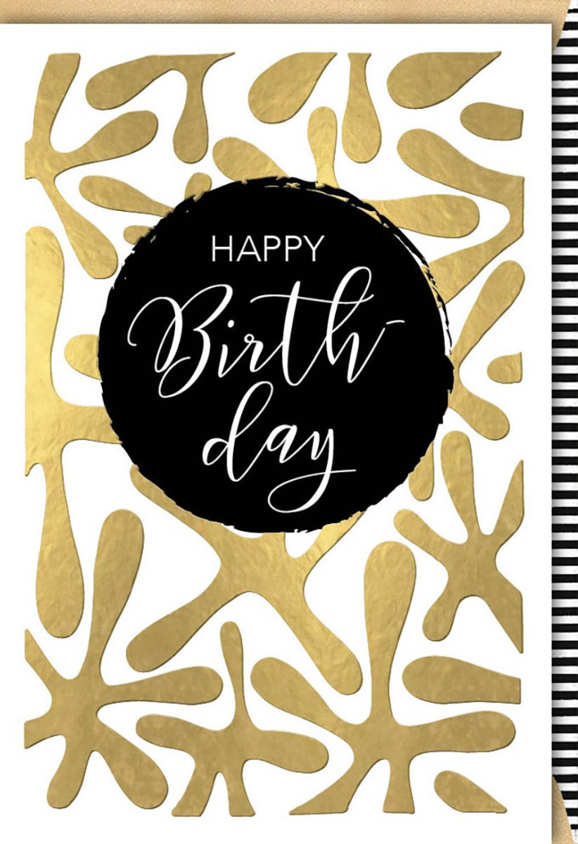 Geburtstagskarte - Elegante Doppelkarte mit "Happy Birthday" Schriftzug in Schwarz & Gold, Modernes Design für Feier, Party & Jubiläum, Unisex Glückwunschkarte für Freund & Familie