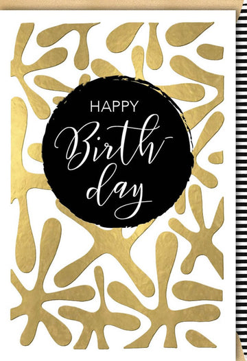Geburtstagskarte - Elegante Doppelkarte mit "Happy Birthday" Schriftzug in Schwarz & Gold, Modernes Design für Feier, Party & Jubiläum, Unisex Glückwunschkarte für Freund & Familie