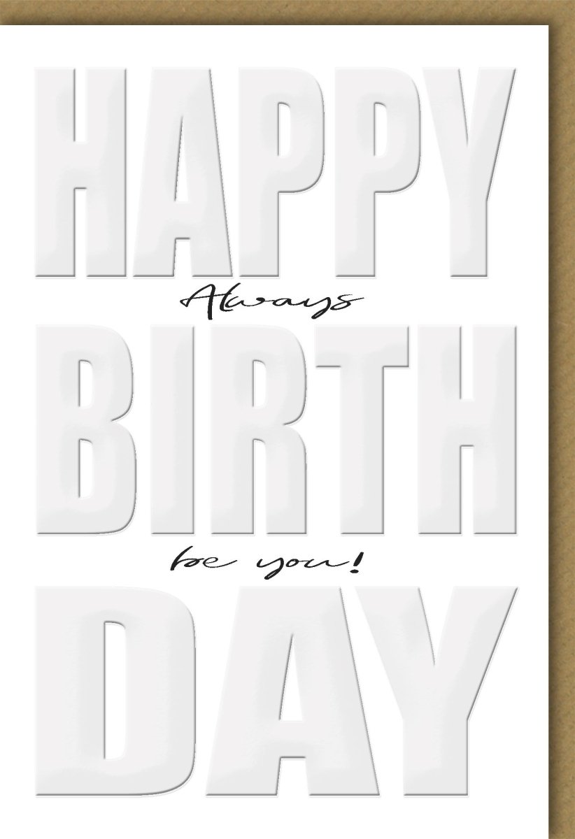 Geburtstagskarte – Elegante Doppelkarte mit Happy Birthday Schriftzug, Moderne Glückwunschkarte für Feier & Jubiläum, Weißes Design