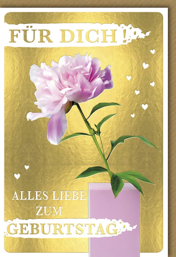 Geburtstagskarte Eleganz: Stilvolle Doppelkarte mit Gold Blumen - Design, Liebevoller Herzlichen Glückwunsch Schriftzug für Feier & Jubiläum - Festliche Gratulationskarte mit Herz & Wünschen