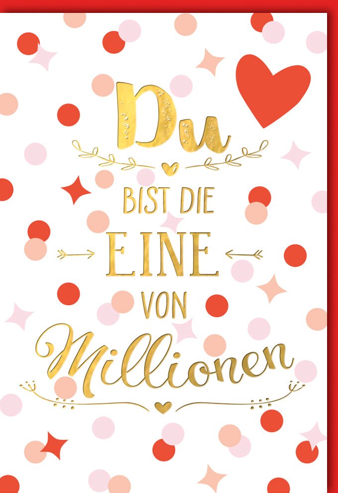 Geburtstagskarte – Exklusive Doppelkarte mit Roten Herzen & Goldener Schrift, Liebevolle Glückwunschkarte für Besondere Personen, Einzigartiges Design mit Polka Dots, Ideal für Jubiläum & Festlichkeiten