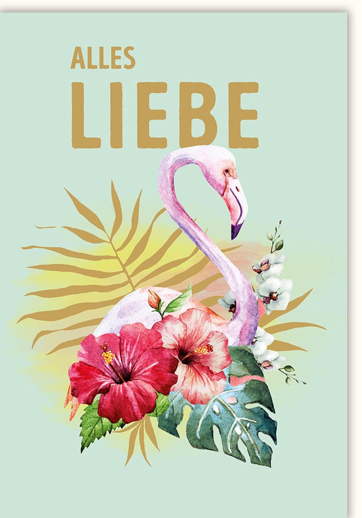 Geburtstagskarte – Exquisite Doppelkarte mit Flamingo & Blumen Design, Liebevolle Glückwunschkarte für Geburtstag & Feier, Trendige Tiermotiv Illustration, Perfekte Gratulationskarte & Geschenkdekoration