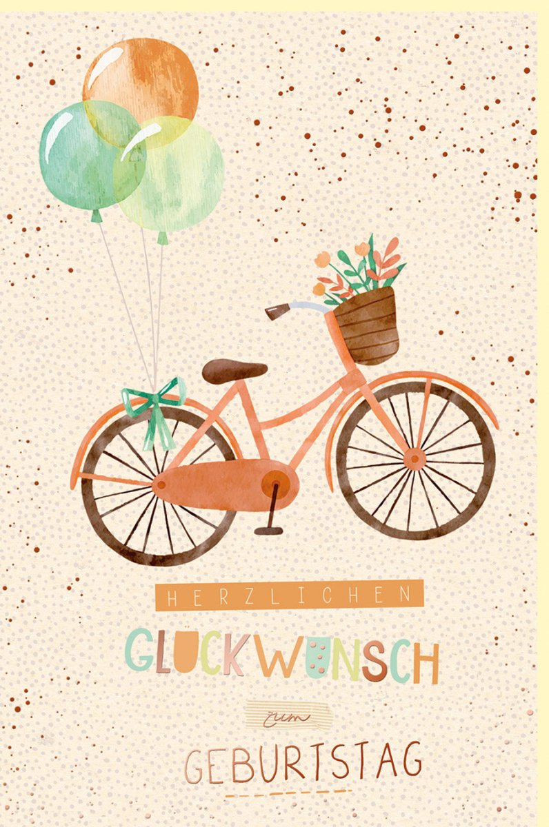 Geburtstagskarte Fahrrad & Ballons – Nachhaltige Glückwunschkarte aus Zuckerrohrpapier, Vintage Design, Farbenfroh für Feier und Festlichkeit