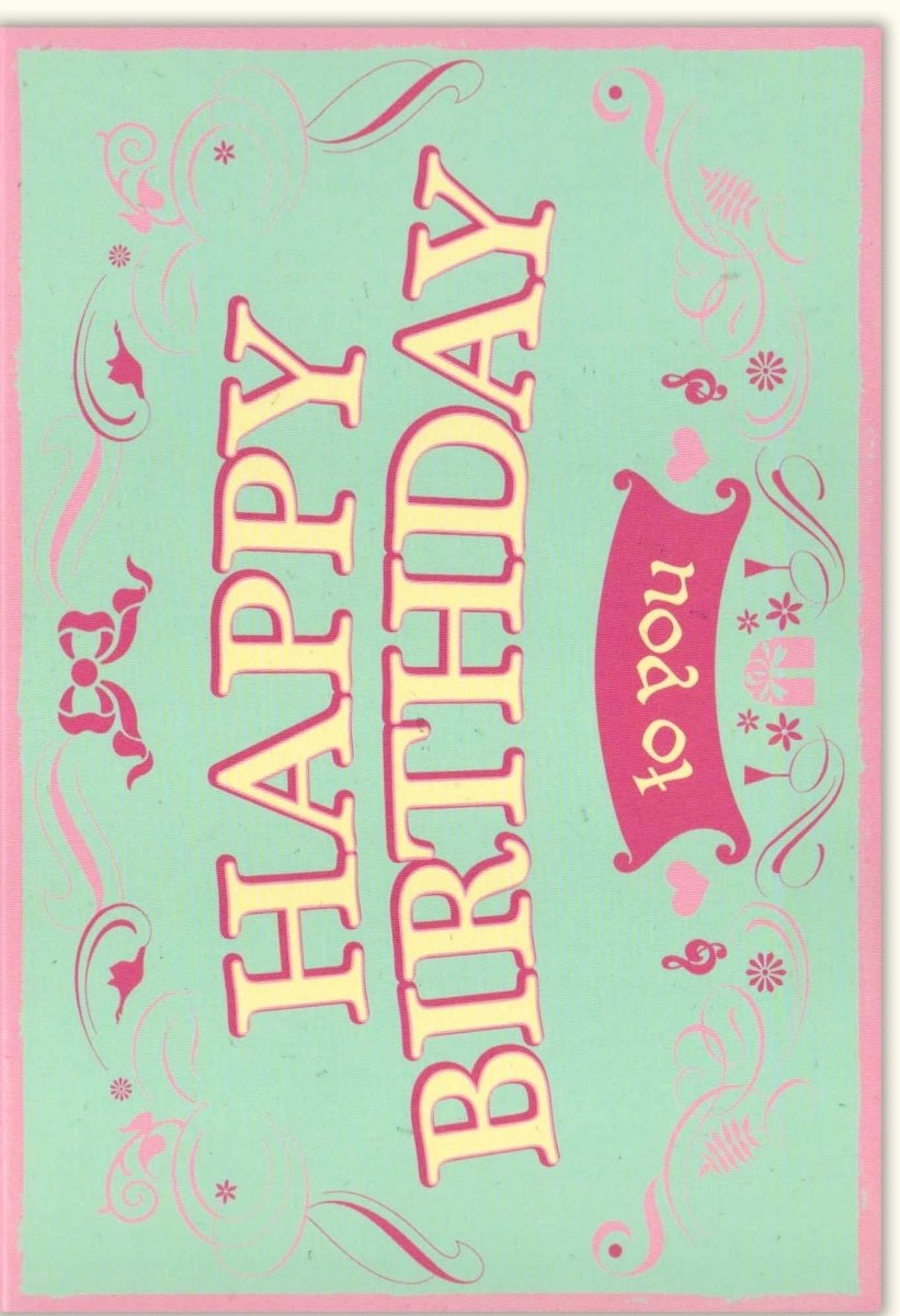 Geburtstagskarte Frau - "Happy Birthday" im Retrostil, Rosa Pink Vintage Schriftzug, Elegante Grußkarte mit Geschwungenen Linien, Glückwunschkarte zum Geburtstag mit Feier - Dekoration, Doppelkarte