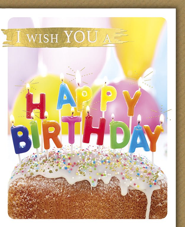 Geburtstagskarte - Fröhliche Glückwunsch Doppelkarte mit Geburtstagstorte, Kerzen & Bunten Ballons, Bunter Geburtstagsgruß für Festliche Feiern