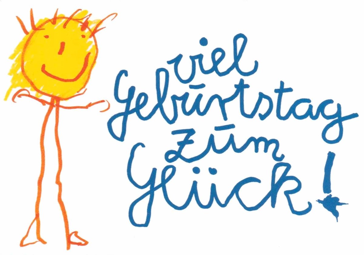 Geburtstagskarte für Alle - Fröhliche Kinderzeichnung in Sonnengelb & Blau, Handschriftliche Glückwünsche, Minimalistisch & Kreativ, Unisex Handgemachte Postkarte mit Persönlicher Note, Ideal zum Geburtstag - Feier das Glück mit Freude & Heiterkeit