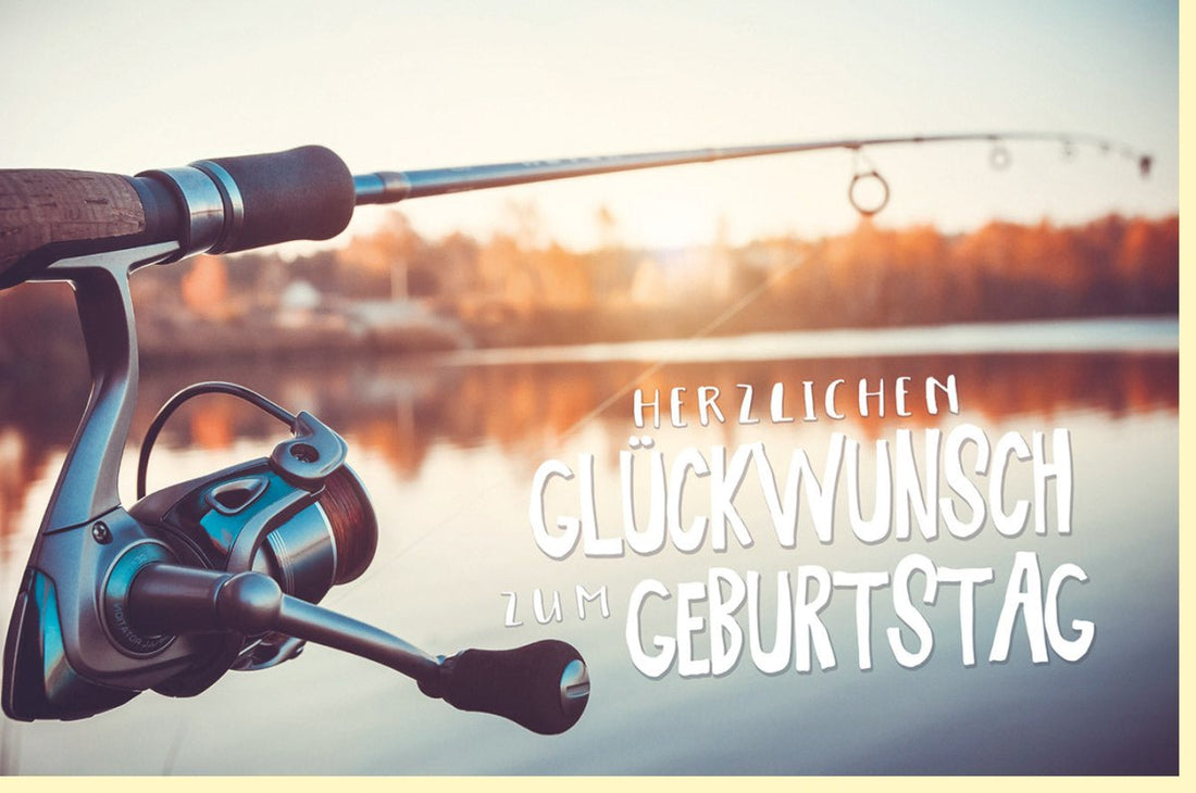 Geburtstagskarte für Angler - Glückwunschkarte mit Angelrute Motiv, Fishing Hobby Grußkarte zum Geburtstag, Natur & Sportfischen Design, Ideal für Fischer Feier & Gratulation - Doppelkarte Set