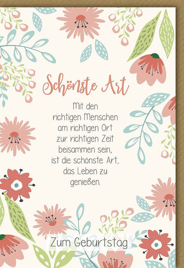 Geburtstagskarte für besondere Menschen - Liebevoller Spruch & Blumenmuster in Pastell, Herzliche Glückwünsche, Zeit zum Genießen - Ideal für Frauen, Freunde & Familie, Beige & Rosa Feierkarte