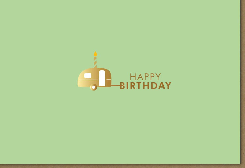 Geburtstagskarte für Camper - Vintage Camping Abenteuer Doppelkarte mit Retro Anhänger, Outdoor Natur Motiv für Geburtstagsgrüße & Glückwünsche