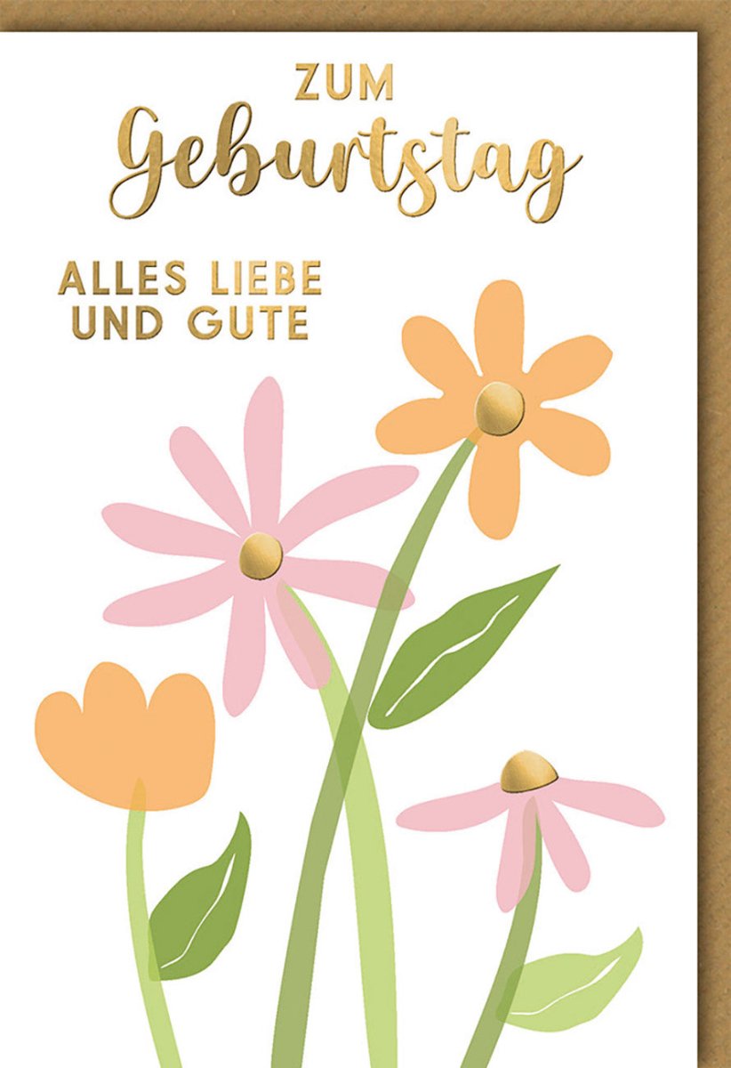 Geburtstagskarte für Erwachsene Frauen - Galerie Dominique Verlag, Beige Floral Design mit Bunten Blumen und Goldener Schrift, Beste Wünsche Grußkarte, Elegante Doppelkarte mit Glückwünschen