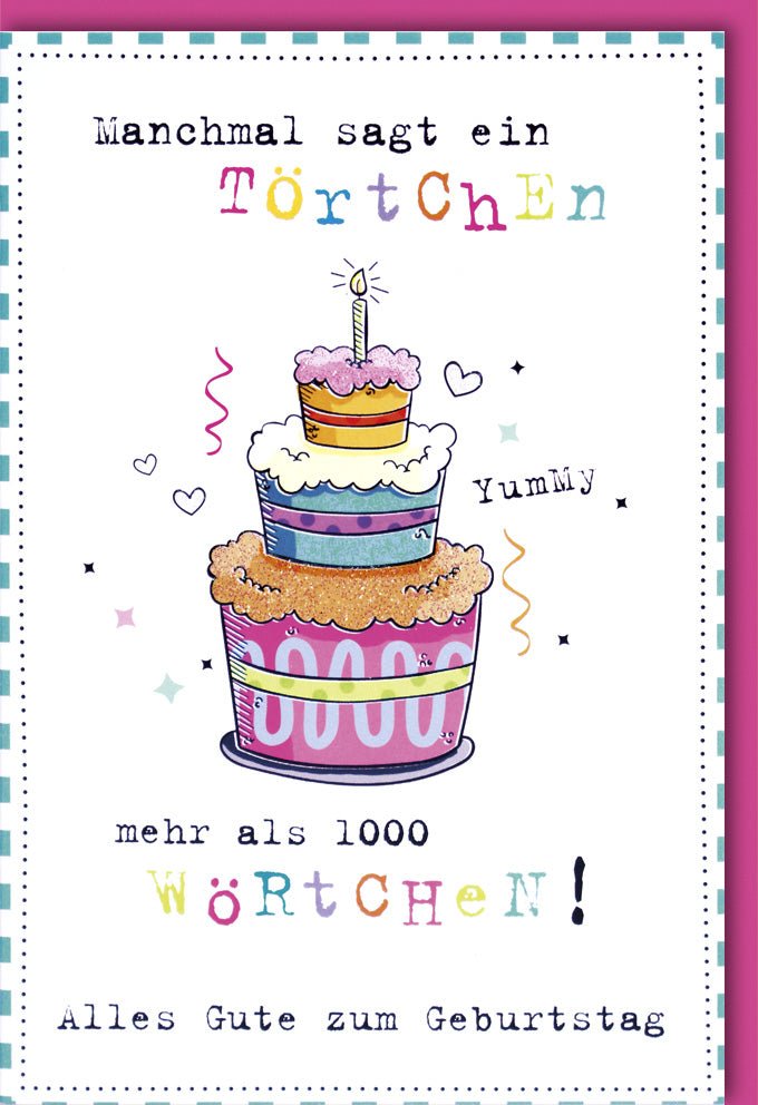 Geburtstagskarte für Erwachsene & Jugendliche - Lustige Doppelkarte mit Törtchen & Spruch, Bunte Gratulationskarte, Süßer Kuchen Party - Design, Pink Feier Freude, Glückwunschkarte zum Geburtstag