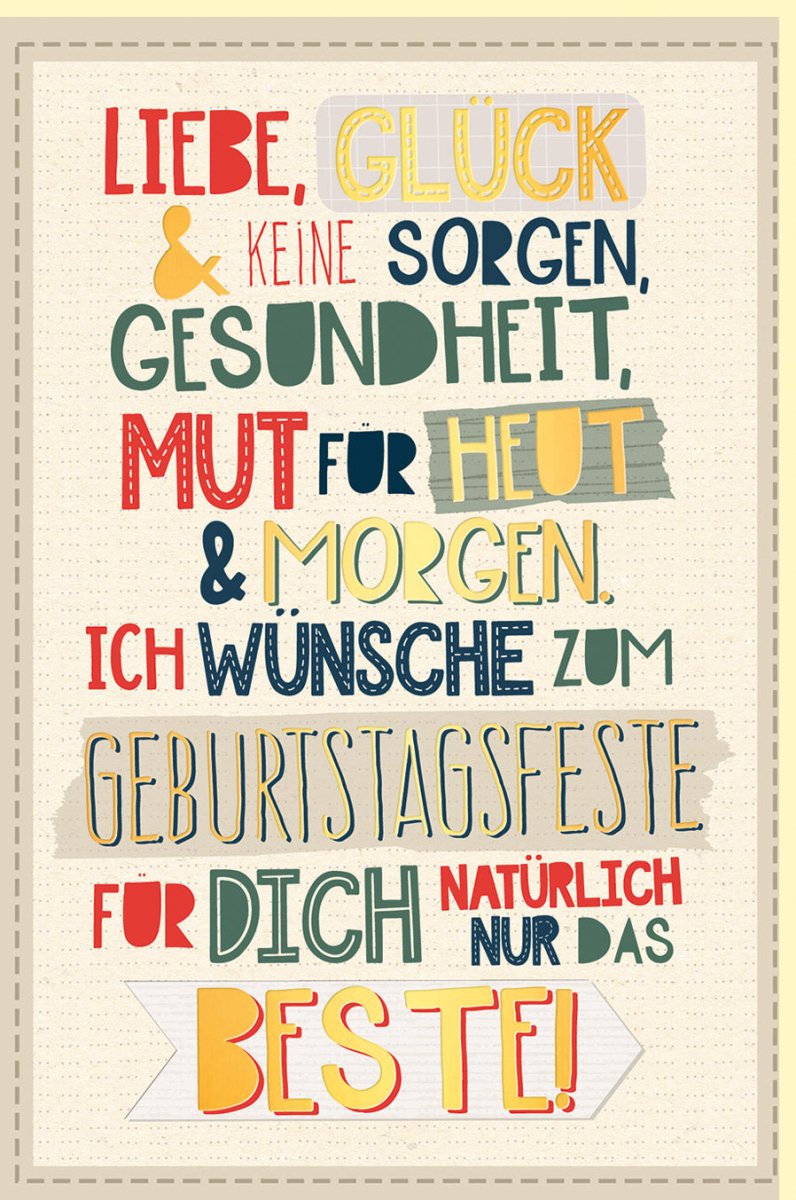 Geburtstagskarte für Erwachsene & Senioren: Herzliche Glückwünsche voller Liebe, Glück & Gesundheit - Farbenfrohe Doppelkarte mit Spruch, Familie & Freundschaftsmotiv in Beige