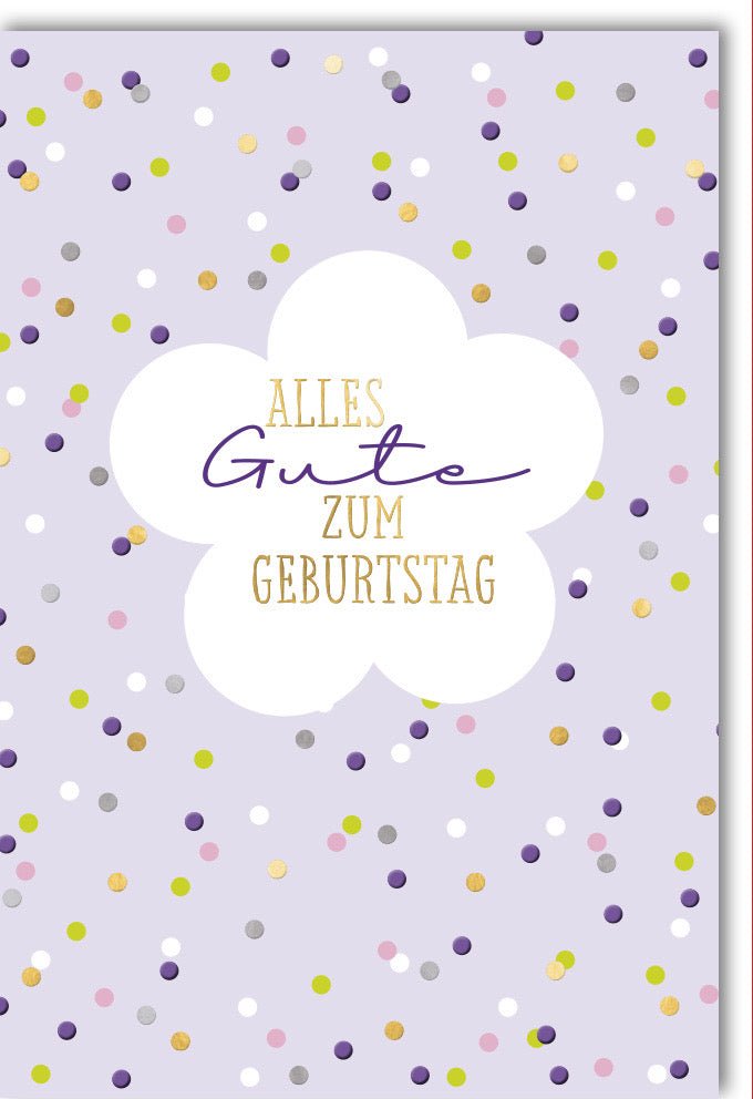 Geburtstagskarte für Erwachsene und Jugendliche - Moderne Glückwunschkarte auf Naturkarton mit blau - lila Punktemuster, "Alles Gute" Schriftzug, Hochwertige Doppelkarte für Feierlichkeiten, Party & Geschenkidee