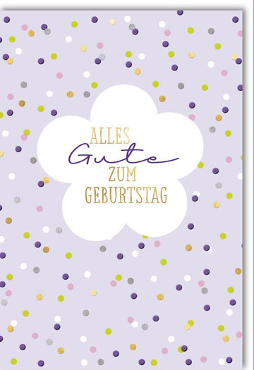Geburtstagskarte für Erwachsene und Jugendliche - Moderne Glückwunschkarte auf Naturkarton mit blau - lila Punktemuster, "Alles Gute" Schriftzug, Hochwertige Doppelkarte für Feierlichkeiten, Party & Geschenkidee