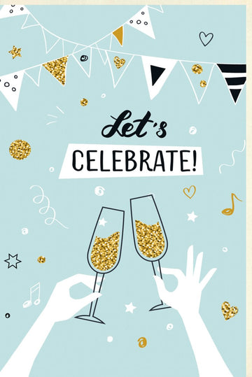 Geburtstagskarte für Frau - Elegante Glückwunsch Doppelkarte mit Sektgläsern, Gold Konfetti & Cheers Motiv, Party Dekoration