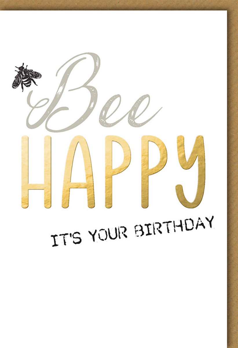 Geburtstagskarte für Frauen "Bee Happy" - Bienen Motiv, Eleganter Goldener Schriftzug, Humorvolles Design, Umweltfreundlich - Perfektes Geschenk zur Feier