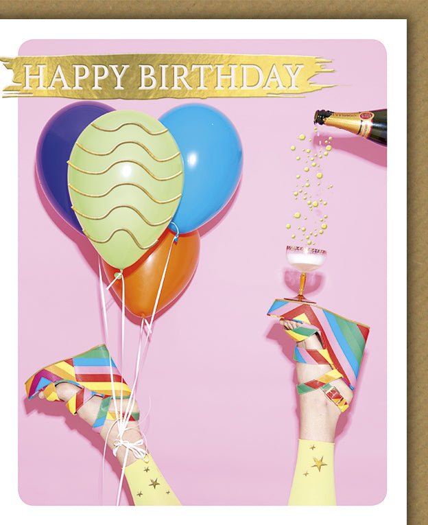 Geburtstagskarte für Frauen - Bunte Ballons & Sekt Motiv, Fröhliche Glückwünsche, Party Celebration Cheers Geschenk