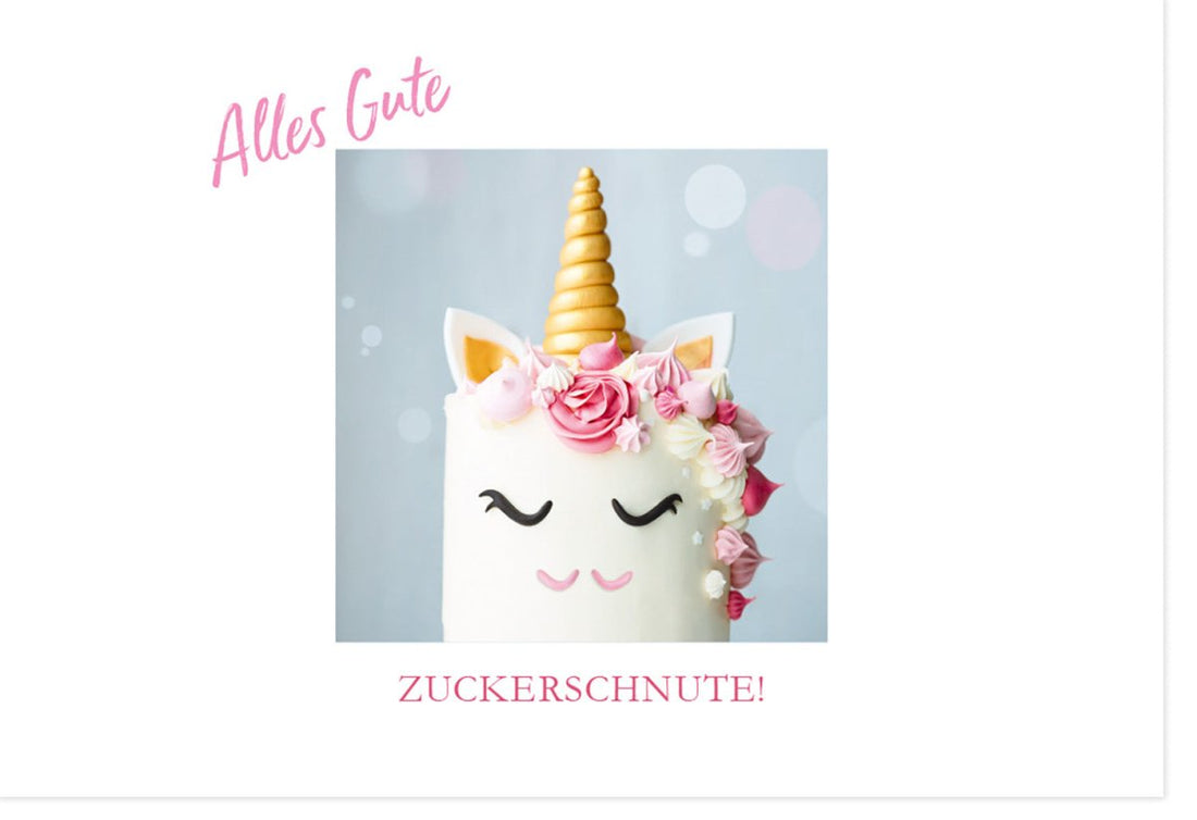 Geburtstagskarte für Frauen - Einhorn Motiv in Rosa Pastell, Zuckerschnute Glückwunsch Doppelkarte zur Feier & Gratulation