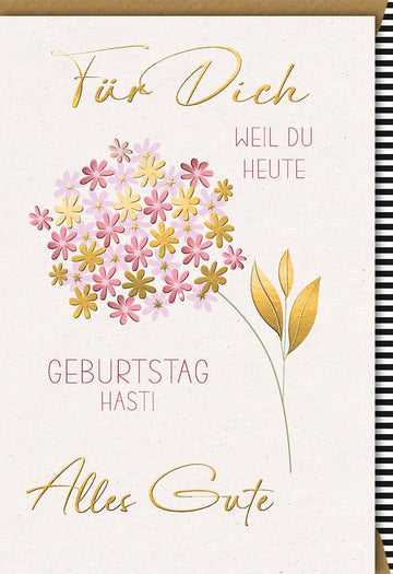 Geburtstagskarte für Frauen - Elegante Doppelkarte mit Blumenstrauß - Motiv, Schlichtes Design in Rosa & Gold, Stilvolle Glückwunschkarte, Perfekt für Sie, Geburtstagsglückwünsche mit Klasse