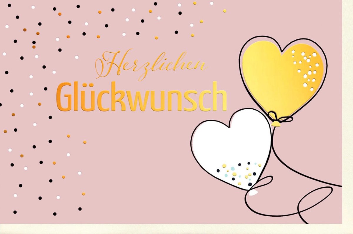 Geburtstagskarte für Frauen - Elegante Doppelkarte mit Herz & Ballons, Rosa Gold Konfetti Design, Feierlich & Edel