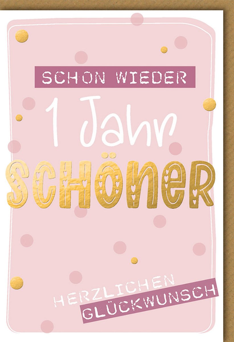 Geburtstagskarte für Frauen - Elegante Doppelkarte mit rosa Punkten und Gold Schriftzug, Moderne Glückwunschkarte zum Geburtstag, Stilvolle Gratulationskarte für Feierlichkeiten, Hochwertige Papeterie