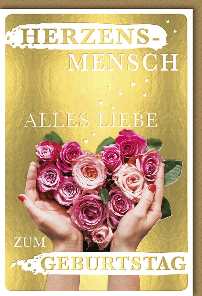 Geburtstagskarte für Frauen - Elegante Doppelkarte mit Rosen & Herzlichen Glückwunsch, Handgeschriebene Liebe, Floral Design