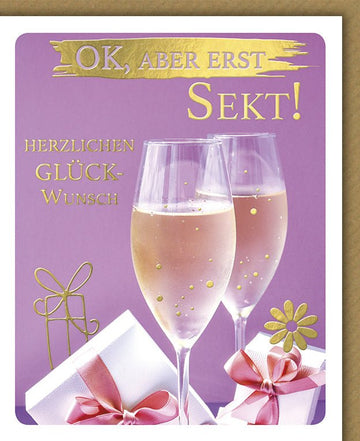 Geburtstagskarte für Frauen - Elegante Doppelkarte mit Sekt & Champagner Motiv, Festliche Glückwünsche & Cheers Design