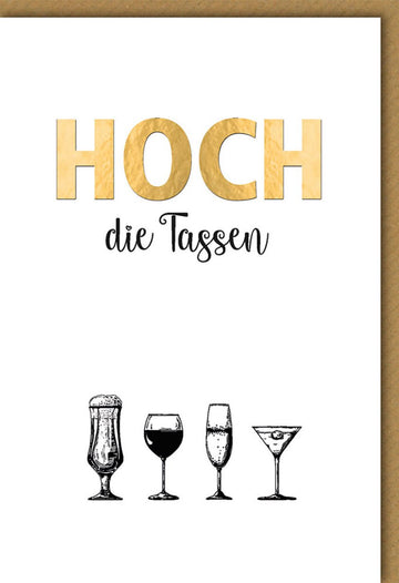 Geburtstagskarte für Frauen: Elegante Doppelkarte zum Geburtstag mit Toast - Motiv - Cheers Celebration Design, Glückwunschkarte mit Sekt - , Wein - , Bier - & Martiniglas - Schlicht & Stilvoll