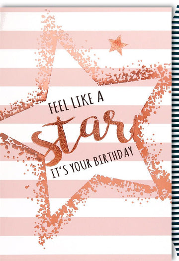 Geburtstagskarte für Frauen - Elegante Glitzer - Stern Rosa Streifen Design Grußkarte, Stilvolle Happy Birthday Feierkarte mit Eleganz und Stil, Premium Doppelkarte