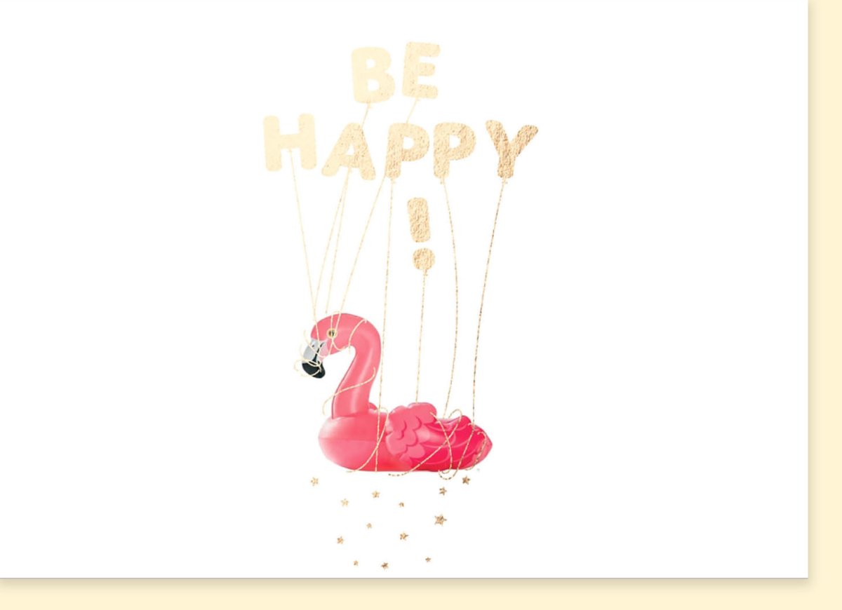 Geburtstagskarte für Frauen - Flamingo "Be Happy" Motiv in Rosa & Gold mit Luftballons - Glückwunsch Doppelkarte mit Trendiger Dekoration