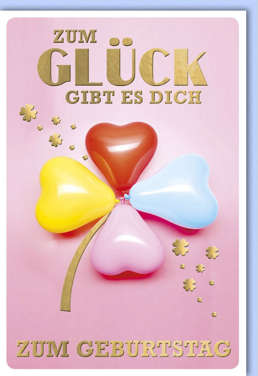 Geburtstagskarte für Frauen: Glückwunsch mit Herzballons & Kleeblatt, Liebevolle Gratulation & Festlichkeit