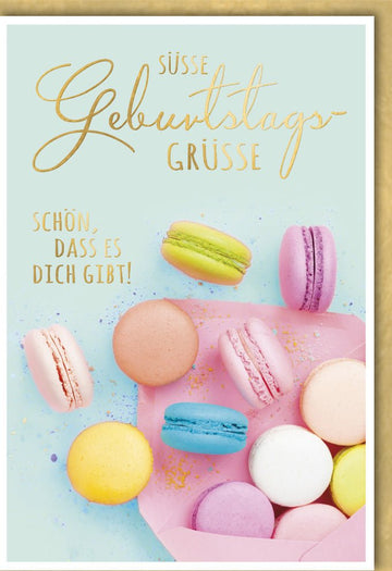 Geburtstagskarte für Frauen: Süße Macarons & Spruch in Pastell - Glückwunsch Doppelkarte mit Charme
