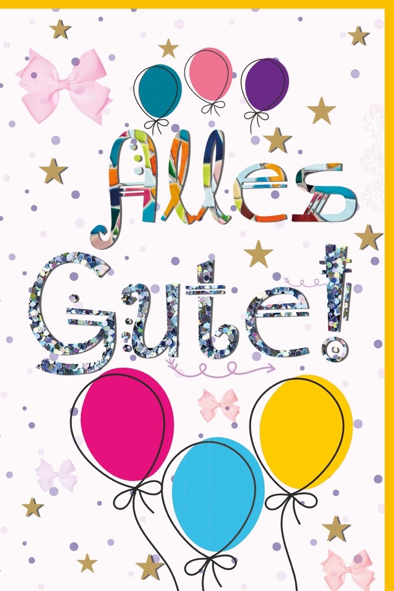 Geburtstagskarte für Kinder - Bunte Glückwunschkarte mit Glitzer, Luftballons, Sternen & Schleifen, Festliche Party - Gratulationskarte