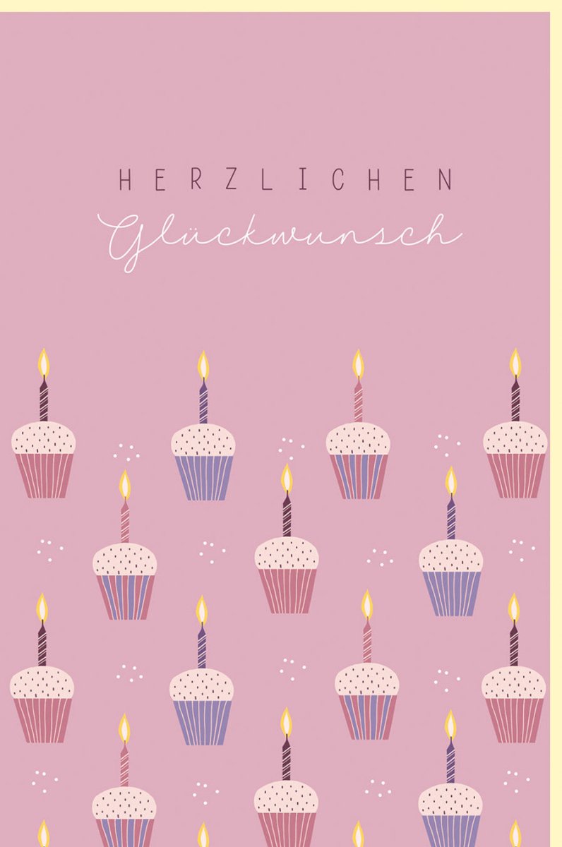 Geburtstagskarte für Kinder & Frauen - Süße Rosa Cupcakes & Kerzen Design, Pastellfarbene Doppelkarte mit Muffins, Party Dekoration, Glückwunsch & Gratulation, Feierliche Geburtstagskarte
