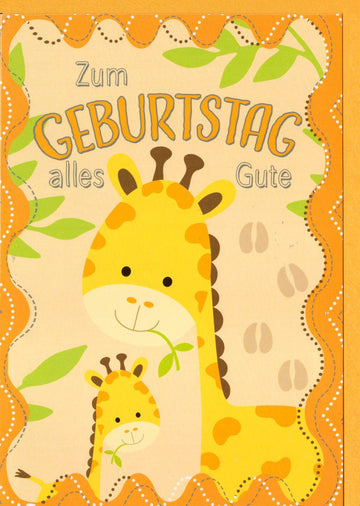 Geburtstagskarte für Kinder - Fröhliche Giraffe, Bunte Glückwunsch Doppelkarte mit Niedlichem Tiermotiv, Cartoon Illustration