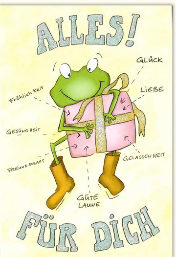 Geburtstagskarte für Kinder - Fröhlicher Frosch Motiv, Bunte Glückwunschkarte mit Liebe & Gesundheitswünschen, Spaß & Freude, Gute Laune Partykarte mit Treue & Gelassenheit, Happy Birthday Geschenk